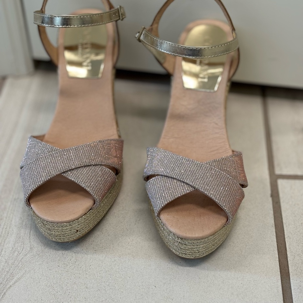 Cordani Metallic and Tan Wedges
